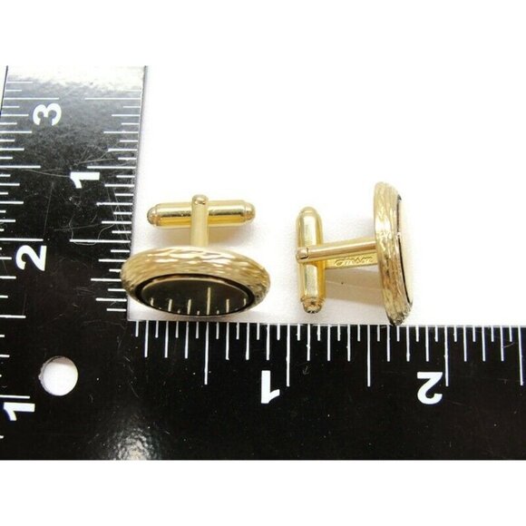 Anson Cufflinks Oval Bordered Gold Tone Tux Shirt Dress Suit Vintage - Picture 5 of 6